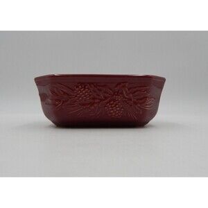 Longaberger Pottery Natures Garland Paprika Red Pinecone Embossed Loaf Baking